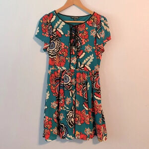Express size 4 womens babydoll dress retro floral multicolor hot pink teal